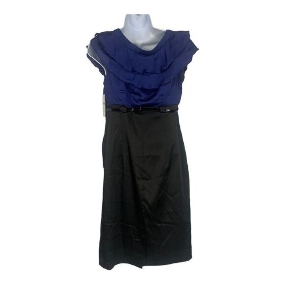 Ab Studio Womens Ruffled Blue & Black Belted Dress Size 4 NEW - Picture 6 of 7